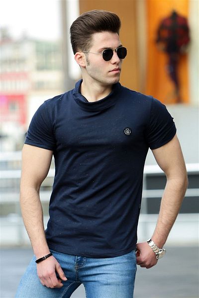 Madmext Ανδρικό μπλουζάκι με γιακά σάλι Navy Blue 4554