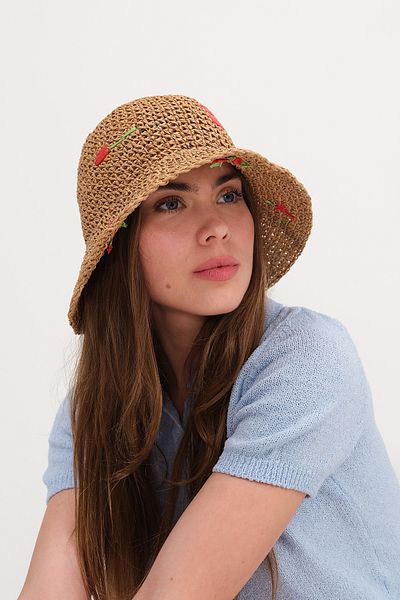 Addax Flower Patterned Paper Hat Şpk1088