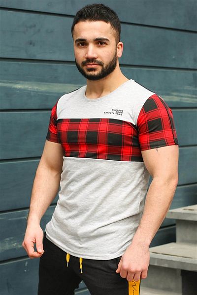 Madmext Λευκό μπλουζάκι καρό Crew Neck 3004