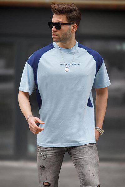 Madmext Baby Blue Crew Neck Oversize T-Shirt 7002