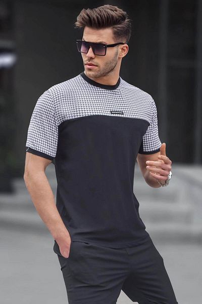 Madmext Μαύρο ανδρικό T-shirt με σχέδιο Houndstooth 6103