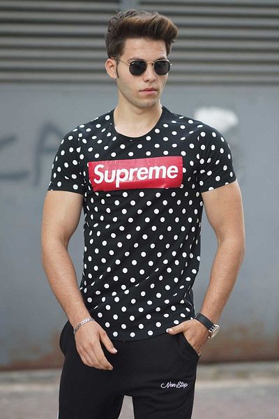 Madmext Černé tečkované pánské tričko 2640