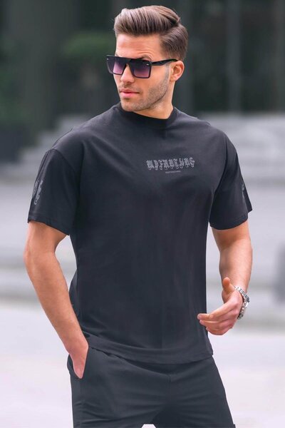 Madmext تي شيرت أسود برقبة دائرية للرجال 6112