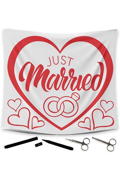 MIJOMA Wedding backdrop with 2 scissors and 2 pens Mijoma, heart, white/red, 2 x 1.8 m