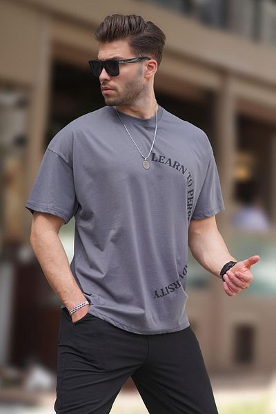 Madmext Smoked Overfit Short Sleeve Crew Neck T-Shirt 7040