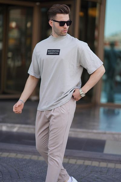 Madmext Ανδρικό μπλουζάκι Oversize με ψηλό γιακά, βαμμένο γκρι 7005