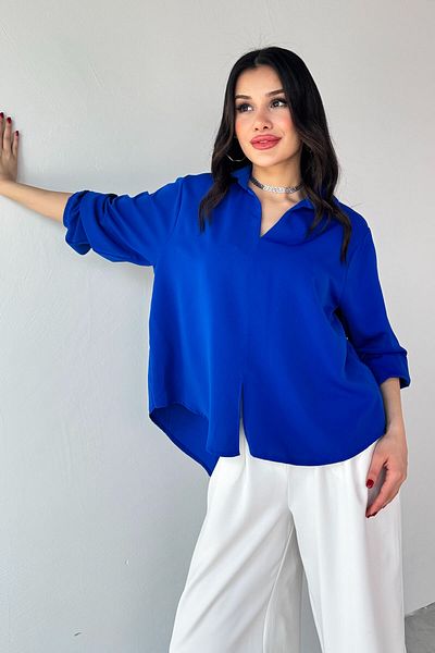 Cappmoda BLZ-13190 Bluză cu decolteu în V cu mâneci albastre