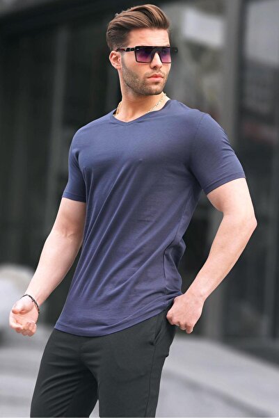 Madmext Μπλουζάκι Basic V-Neck Navy Blue 5281