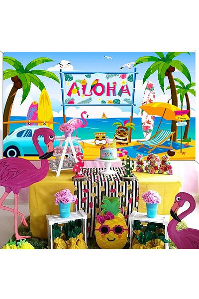 HOWAF Hawaiian Party Photo Backdrop, Polyester, Multicolor, 185 X 110 Cm