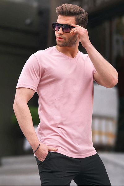 Madmext Μπλουζάκι Basic V Neck Powder 5281