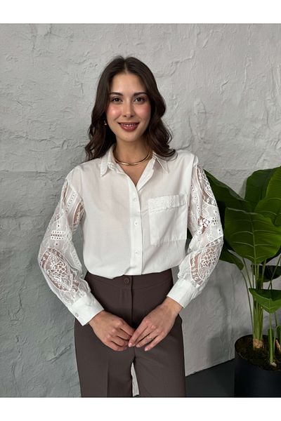 Elif Özbey Butik White Lace Detailed Shirt