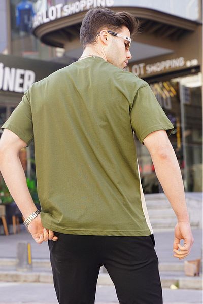 Madmext Ανδρικό T-Shirt Khaki Color Block Overfit 6088