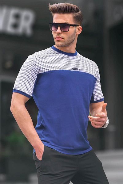 Madmext Ανδρικό μπλουζάκι Navy Blue Houndstooth με σχέδιο 6103