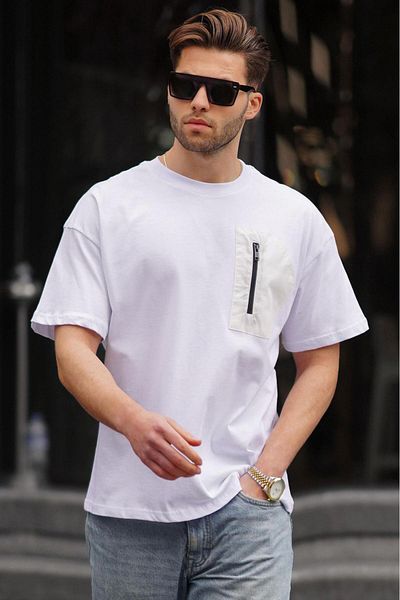 Madmext Tricou Ecru pentru bărbați cu buzunar 6183