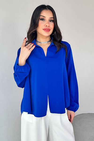 Cappmoda BLZ-13190 Bluză cu decolteu în V cu mâneci albastre