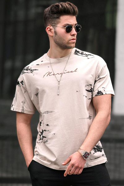 Madmext Ανδρικό T-Shirt Beige Over Fit 5207