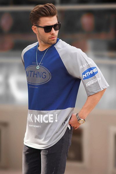 Madmext 7027 Μοντέλο Navy Blue ανδρικό μπλουζάκι - Crew Neck, έγχρωμη εκτύπωση