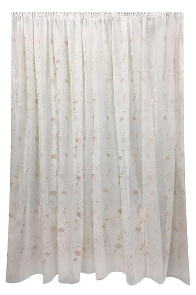 Liz Line Perdea alba cu flori bej, din in, colectia "Inna" by Liz Line, 700x245cm, cu rejansa - RD1527