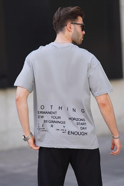 Madmext Γκρι ανδρικό μπλουζάκι Overfit - Crew Neck, στάμπα στην πλάτη, κοντό μανίκι 7037