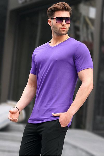 Madmext Lila Basic T-Shirt mit V-Ausschnitt 5281