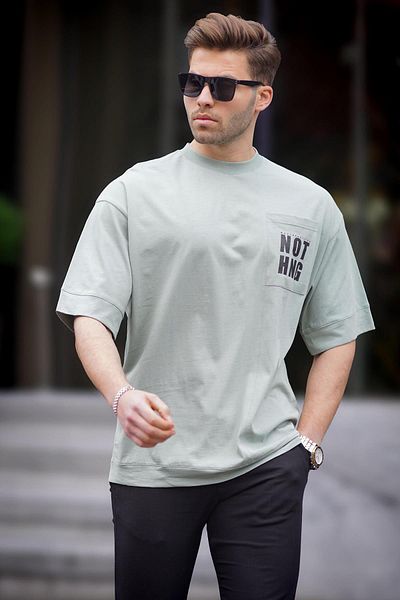 Madmext Μπλουζάκι Mint Green Oversize με λεπτομέρεια τσέπης 7008