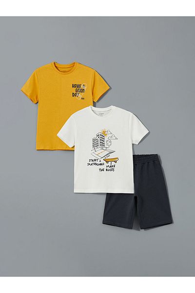 LC Waikiki Standard Mold 100% Cotton Combed Fabric Baby Boy T-Shirt-Shorts Set 3 Pieces