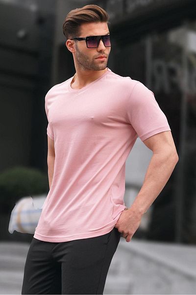 Madmext Μπλουζάκι Basic V Neck Powder 5281