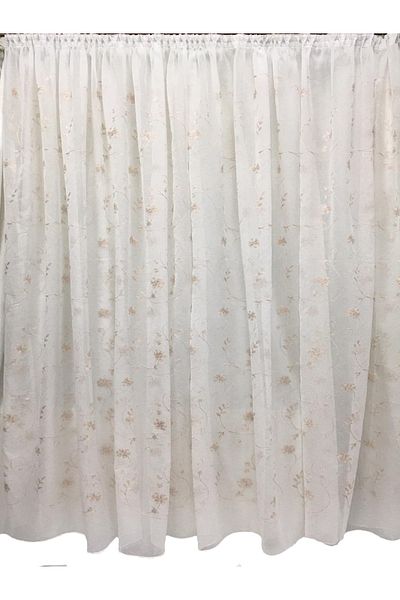 Liz Line Perdea alba cu flori bej, din in, colectia "Inna" by Liz Line, 700x245cm, cu rejansa - RD1527