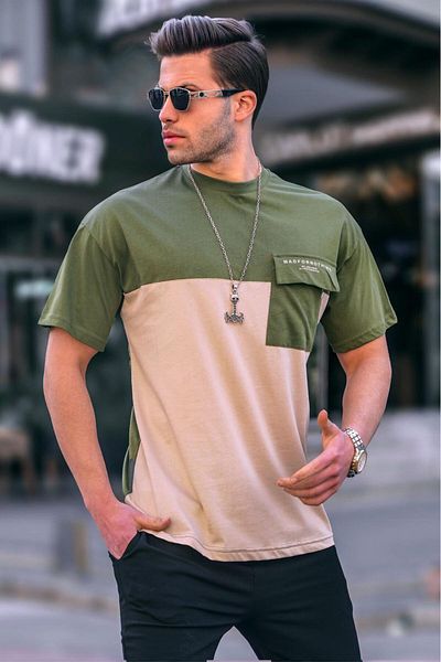Madmext Ανδρικό T-Shirt Khaki Color Block Overfit 6088
