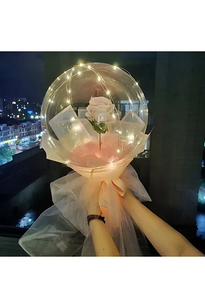 Flippy Rose In Led Balloon With Lights, , Bouquet Type, Diameter 35 Cm, Pink