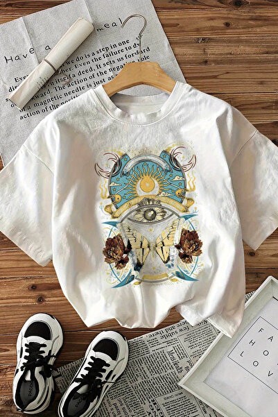 MYADA Tricou oversize cu imprimeu mitologic cu soare și fluturi cu design spe...