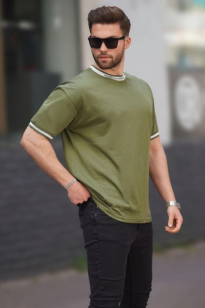Madmext Μπλουζάκι ριγέ γιακά ποδηλάτου Khaki 7022