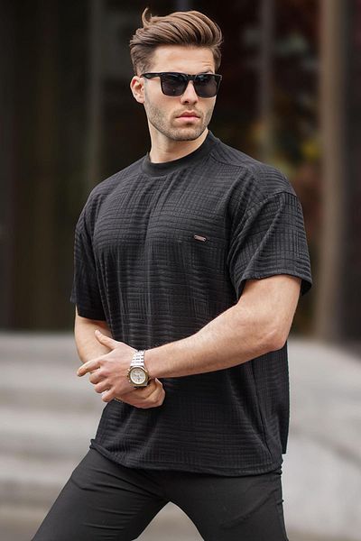 Madmext Μαύρο ανδρικό μπλουζάκι Oversize Crew Neck 6191