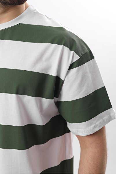 Madmext Oversize Khaki T-Shirt - Color Block, Crew Neck, Short Sleeve 7030