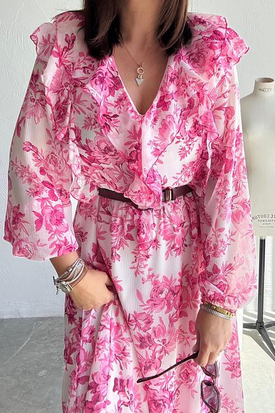 ELVAN TOLON Pink Floral Belted Dress