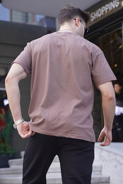 Madmext Brown Patched Cotton Men's T-Shirt 6068