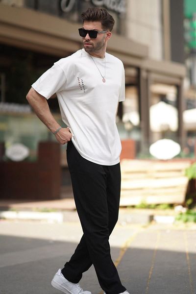 Madmext Tricou Ecru Overfit cu mânecă scurtă cu decolteu triplu 7036