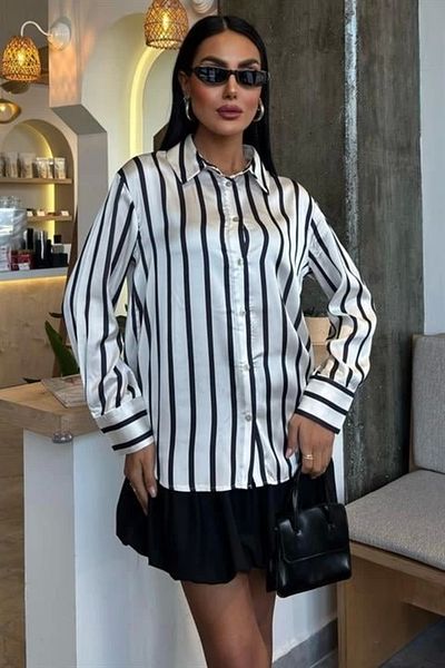 Butik Slim Striped Satin Shirt 3434