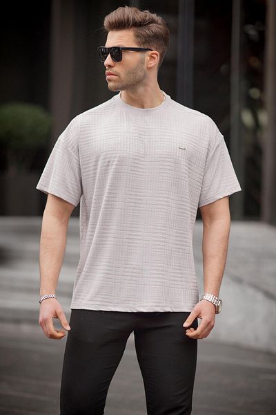 Madmext Βαμμένο γκρι ανδρικό μπλουζάκι Oversize Crew Neck 6191