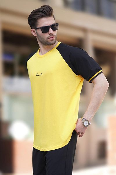 Madmext Ανδρικό T-Shirt - Σκούρο κίτρινο, Λεπτομέρεια κεντήματος, Crew Neck, Κοντό μανίκι 7013