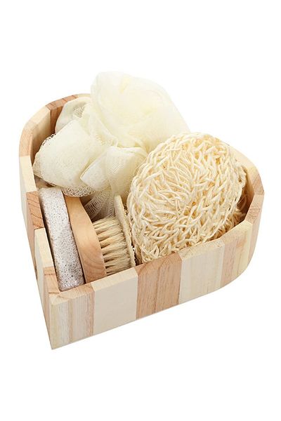 BLUE SİDE 5 Li Heart Shaped Exfoliating Sponge Brush Horsehair Minimalist Brush