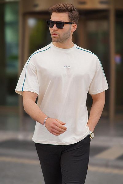 Madmext T-shirt oversize z okrągłym dekoltem w kolorze ecru 7009