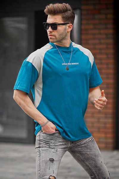 Madmext Μπλουζάκι Petrol Blue Crew Oversize 7002