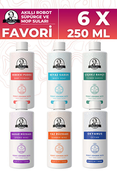 Özcan Bey Favori 6'lı Set Akıllı Robot Süpürge Suyu, Mop Suyu, Yüzey Temizleyici, Robot Deterjanı 6 X 250ml