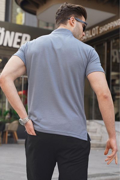 Madmext Ανδρικό μπλουζάκι καπνιστό με φερμουάρ 6120