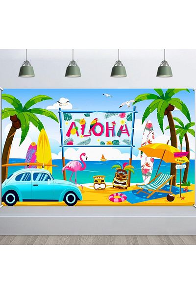 HOWAF Hawaiian Party Photo Backdrop, Polyester, Multicolor, 185 X 110 Cm