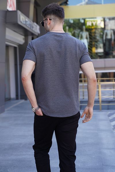 Madmext Anthracite Waffle Fabric T-Shirt Basic 5883