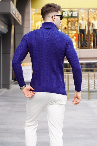 Madmext Hellblauer gemusterter Rollkragen-Strickpullover 5769