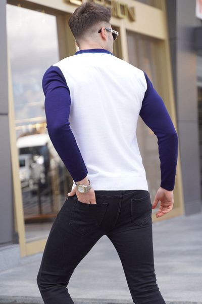 Madmext Ecru Zippered Polo Collar Knitwear Sweater 5787