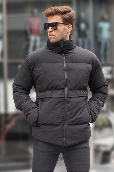 Madmext Schwarze Pufferjacke für Herren mit Stehkragen 6807